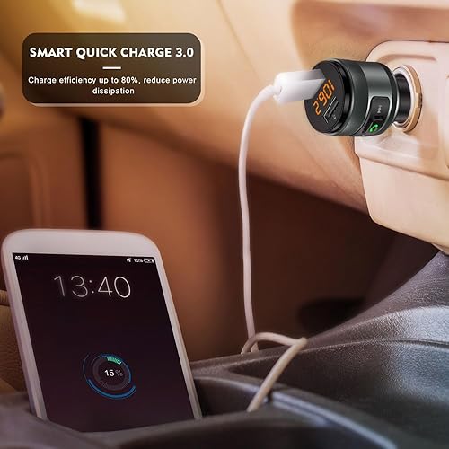 Miniatura 2 de Bluetooth 5.3 FM Transmitter for Car, 3.0 Wireless Bluetooth FM Radio Adapter Music Player FM Transmitter/Car Kit with Hands-Free Calling and 2 USB