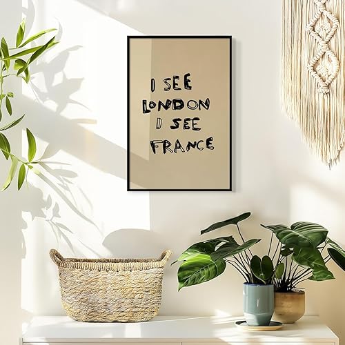 Miniatura 6 de Divertido lienzo de pared para baño, póster con cita divertida con texto en inglés "I See London I See France", tipografía humorística extravagante
