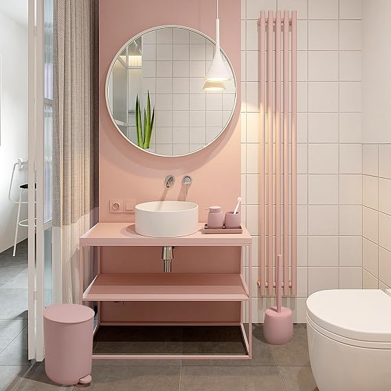 Pink Bathroom Accessories Sets Complete, Modern Bathroom Sets Organizer | AJEUNGAIN Bathroom Sets 5 Pieces - Bathroom Bin and Toilet Brush Set, Soap Dispenser and Toothbrush Holder Set Vanity Tray