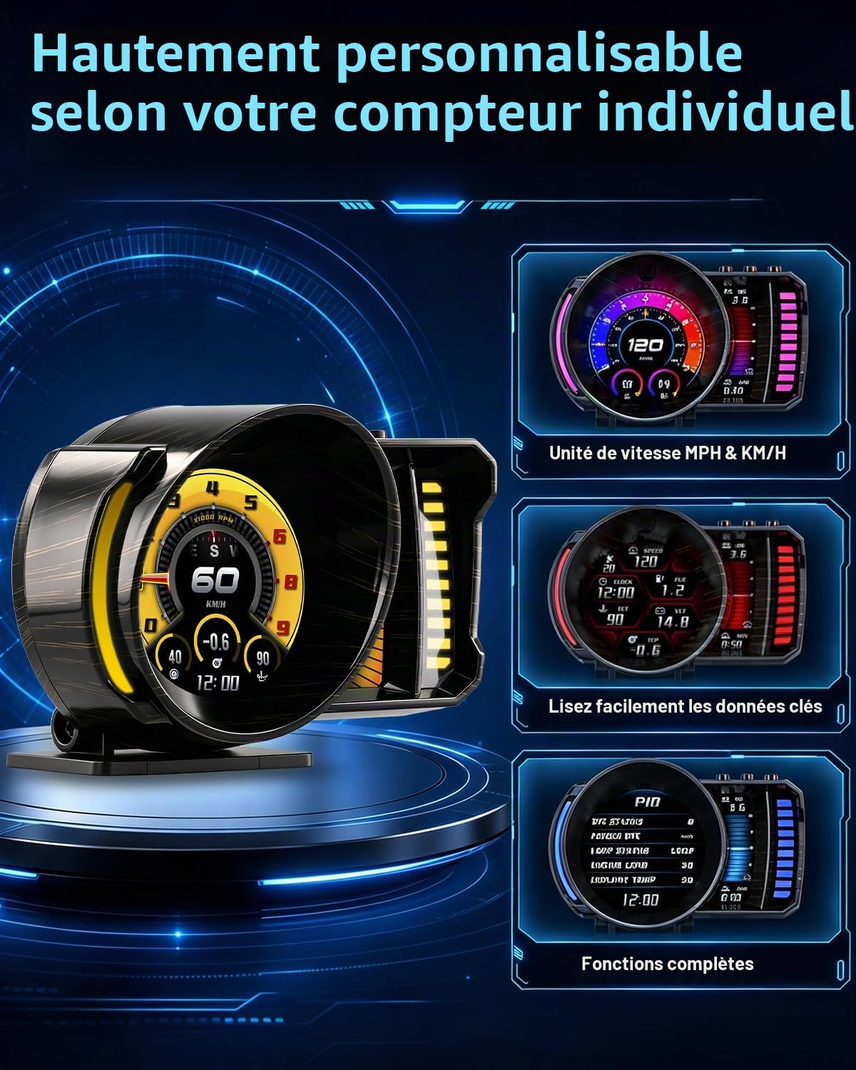 NHOPEEW Affichage Tête Haute Voiture 3,5" GPS+OBD2 Double Système