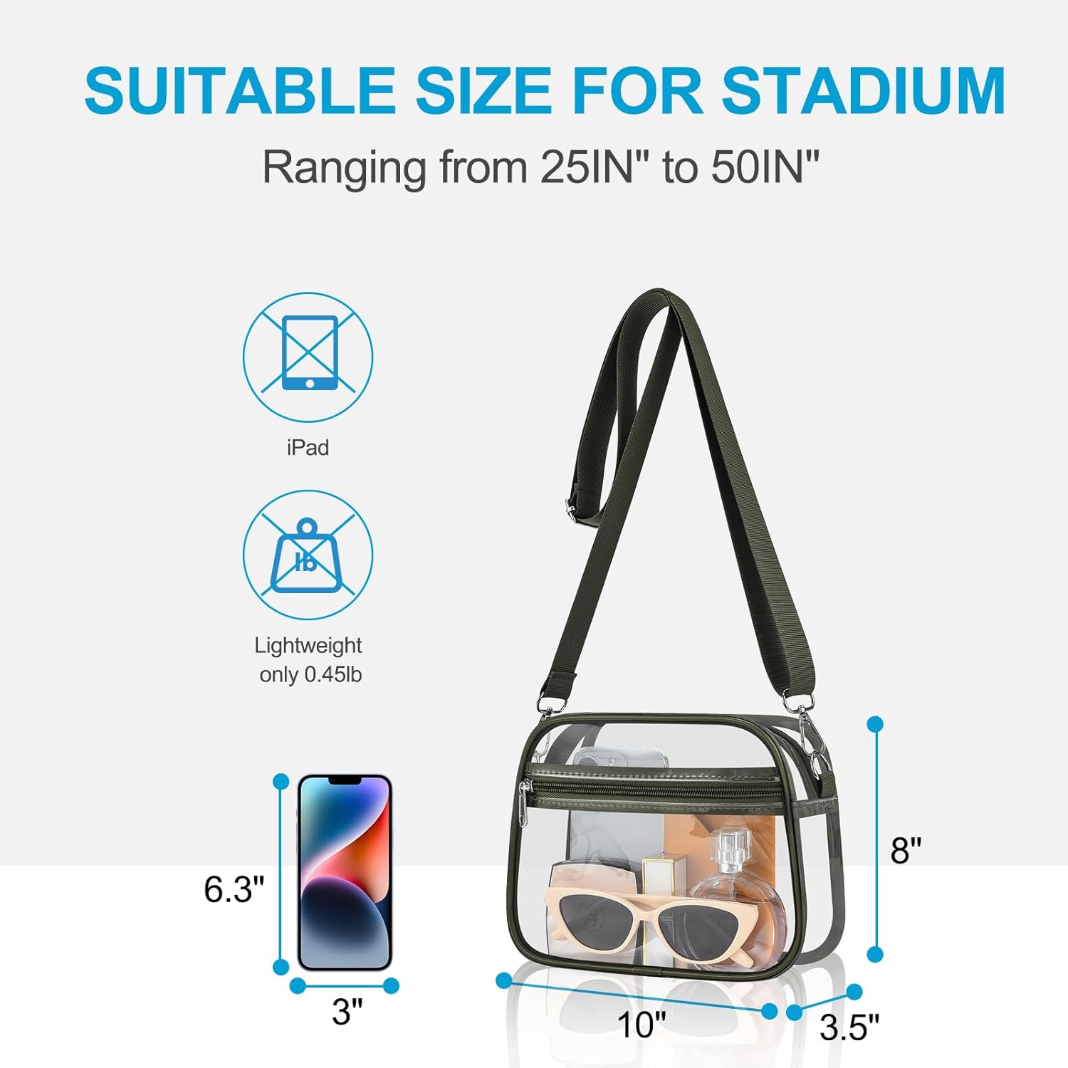 Clear Bag for Stadium Events Mini Small Sports Fan Messenger Bag Clear Purse for Sport Events Concert Festivel - Image 3
