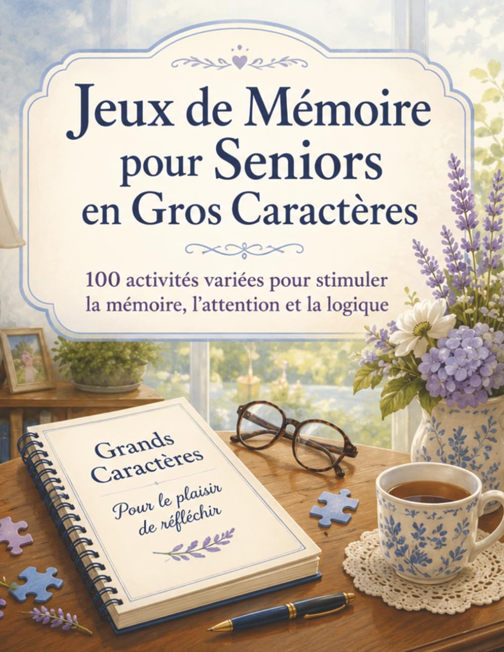 Jeux de Mémoire pour Seniors en Gros Caractères: Cahier de stimulation douce pour seniors — exercices variés de mémoire, attention, raisonnement et langage en mise en page claire