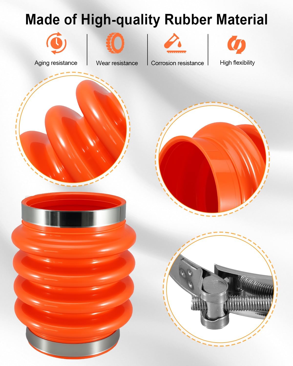 Bellows Boot with 2 Clamps Fit for Multiquip Mikasa MT70 MT75 MT85 MTX70 MTX80 MTX90 MT65H MT74F MT75F MT84F MT84FA MT85H MT70H, Rubber Boot Replace 354010010, Clamp Replace 4451611