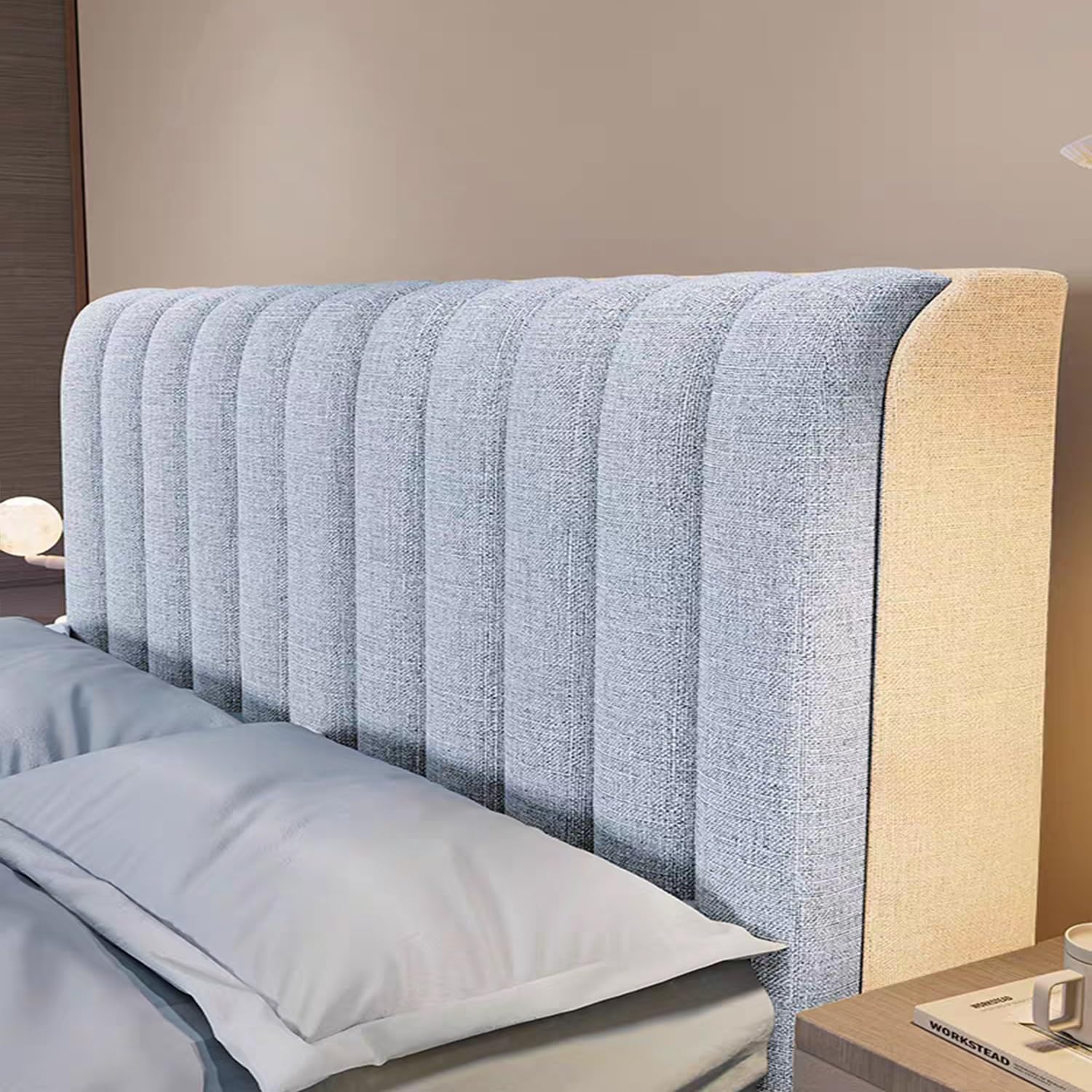 TLMQYXZE Cotton Linen Headboard Cover Padded,Stretch Headboard Slipcover Universal,Thicken Quilted Dustproof Headboard Protector,For Single/double/king Size Bed Bedroom Décor(Blue,220x60cm)