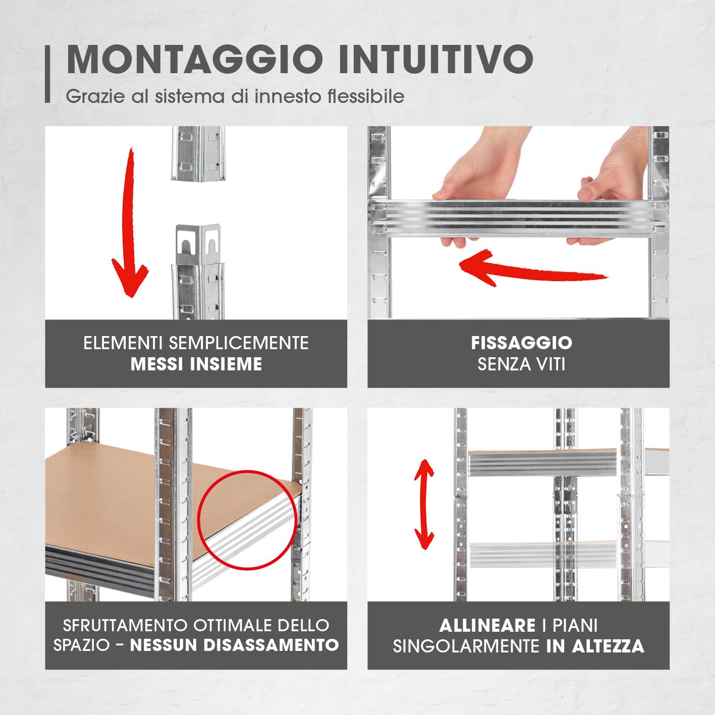 EASYmaxx Scaffale per carichi pesanti, 40 x 40 x 180 cm, portata 875 kg, 175 kg per livello, scaffale e banco da lavoro, scaffale per cantina, garage, sala hobby, officina, 13584