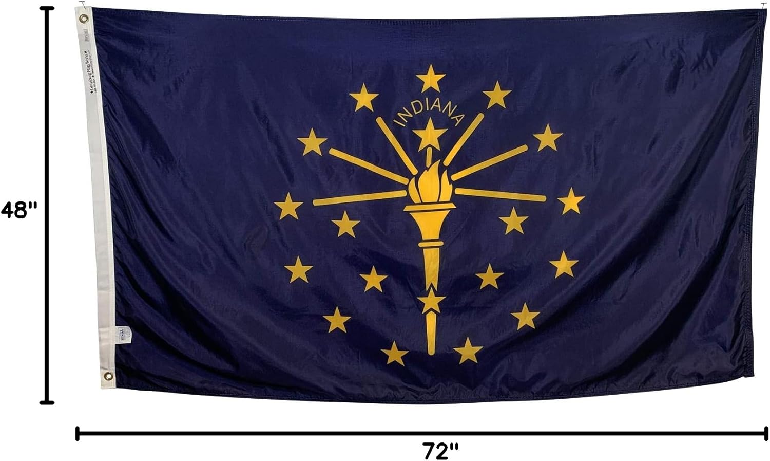 4x6' Indiana State Flag - All Weather Nylon & Reinforced Fly End Stitching - Made in USA