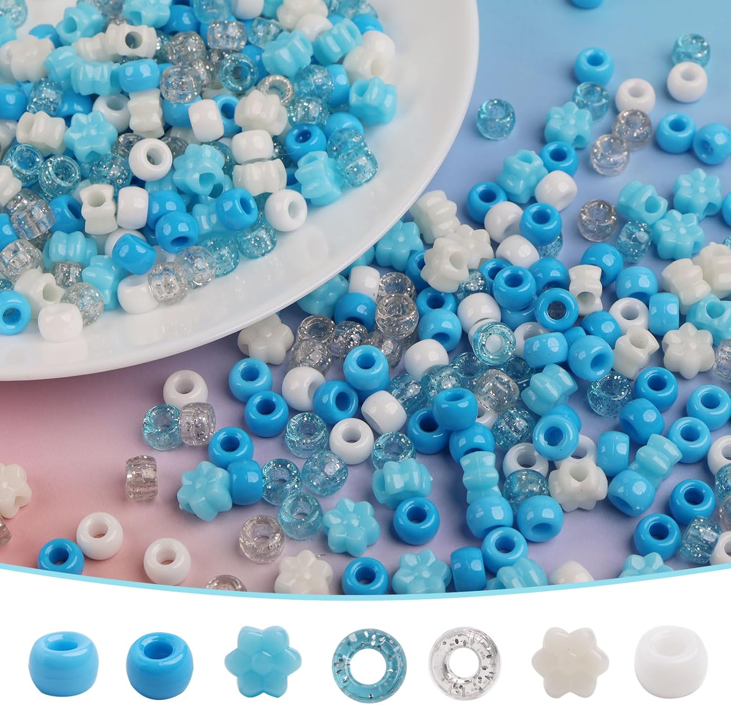 Winter Pony Beads (1200pcs), Blue and White Snowflake Pony Beads Bulk for Bracelets Making, Arts & Crafts Beading Supplies for Jewelry Making, Hair Beading - Image 4