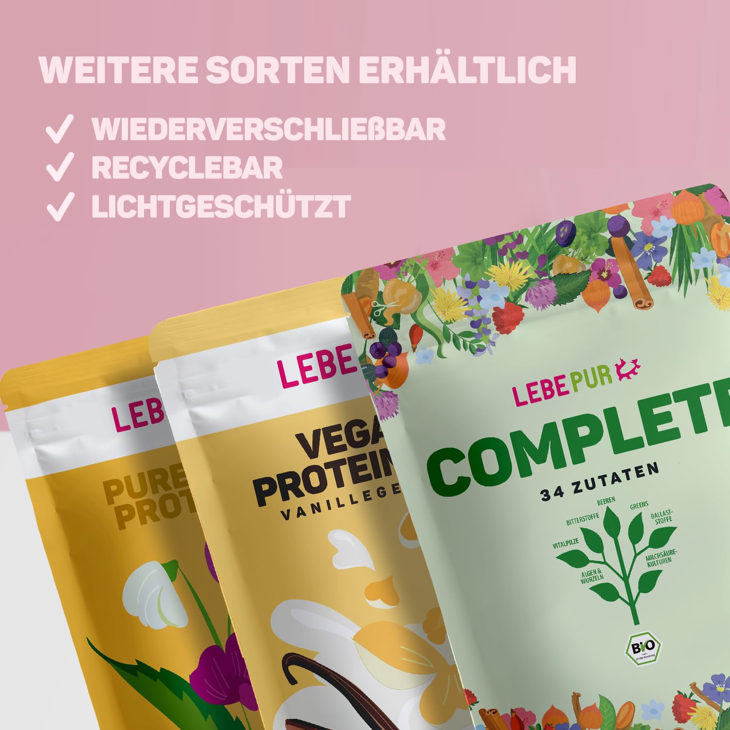 Lebepur BIO OPC Shot Pulver 500g - Traubenkernmehl mit 6300 mg OPC pro 100 g - aus biologisch angebauten Traubenkernen, fein gemahlen, für Smoothies, Shakes oder Müsli