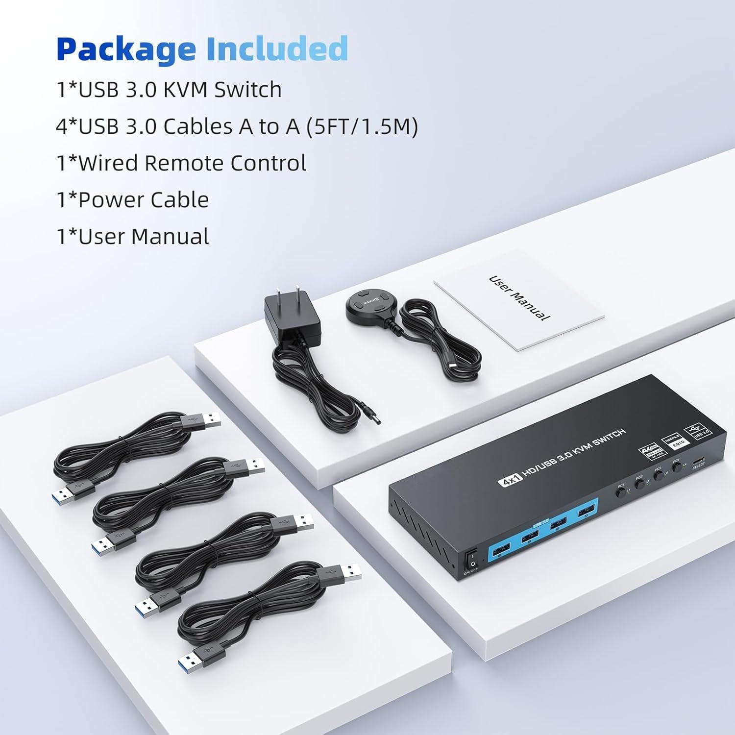 4 Monitors 1 Computer KVM Switch, Reyoten 4K@60Hz HDMI Switch, 4 Computers Share 1 Monitor with 4 USB3.0 Ports, Keyboard Mouse Printer with 4 USB3.0 Cables