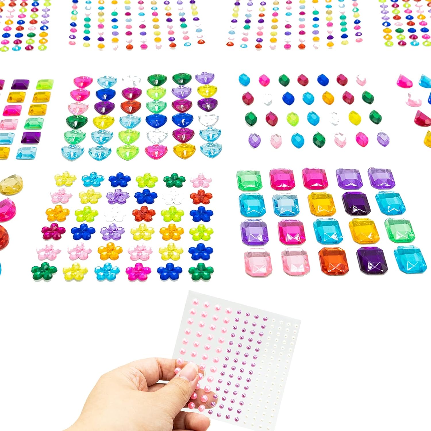 SZXMDKH 14 Sheets SelfAdhesive Stick on Gems, 1209 Pcs Assorted Shaped