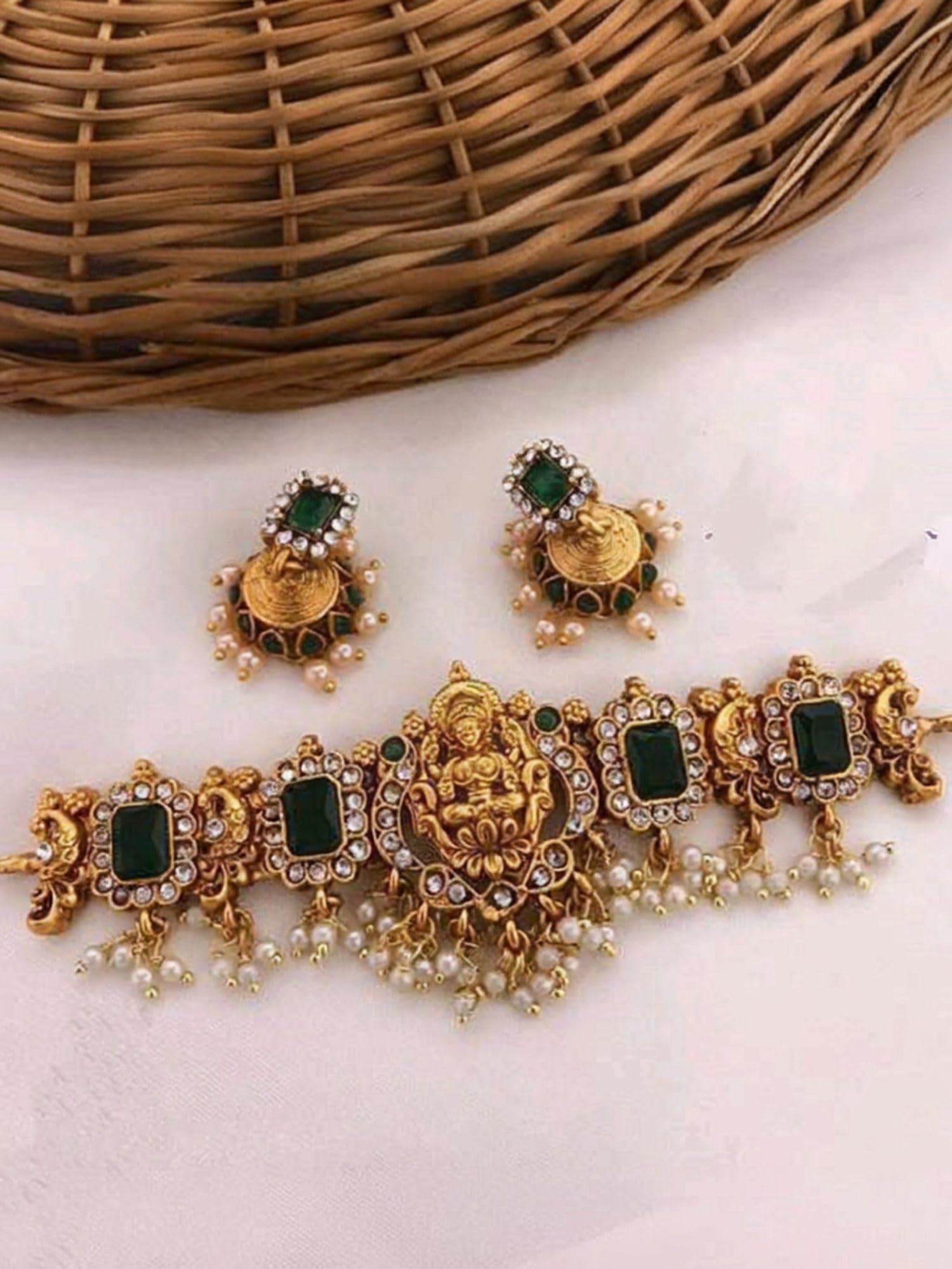 Fashion Necklace, Chain & Earring Set For Women Traditional Party Function Accessory Collection Gold-image-7