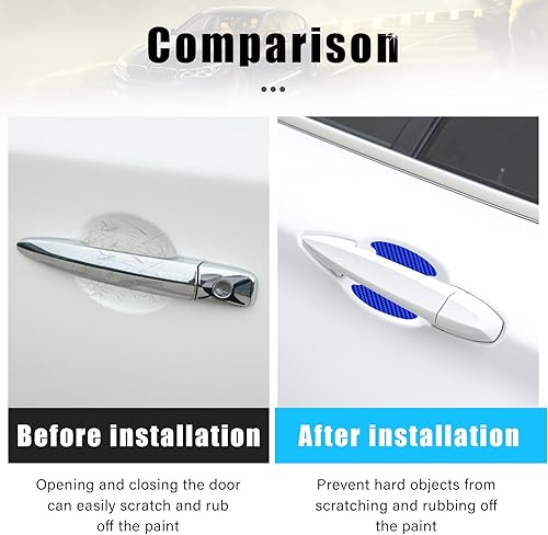Miniatura 4 de Kewucn Adhesivo para manija de puerta de automóvil, 4 piezas de películas protectoras de fibra de carbono para puerta de automóvil, impermeable,