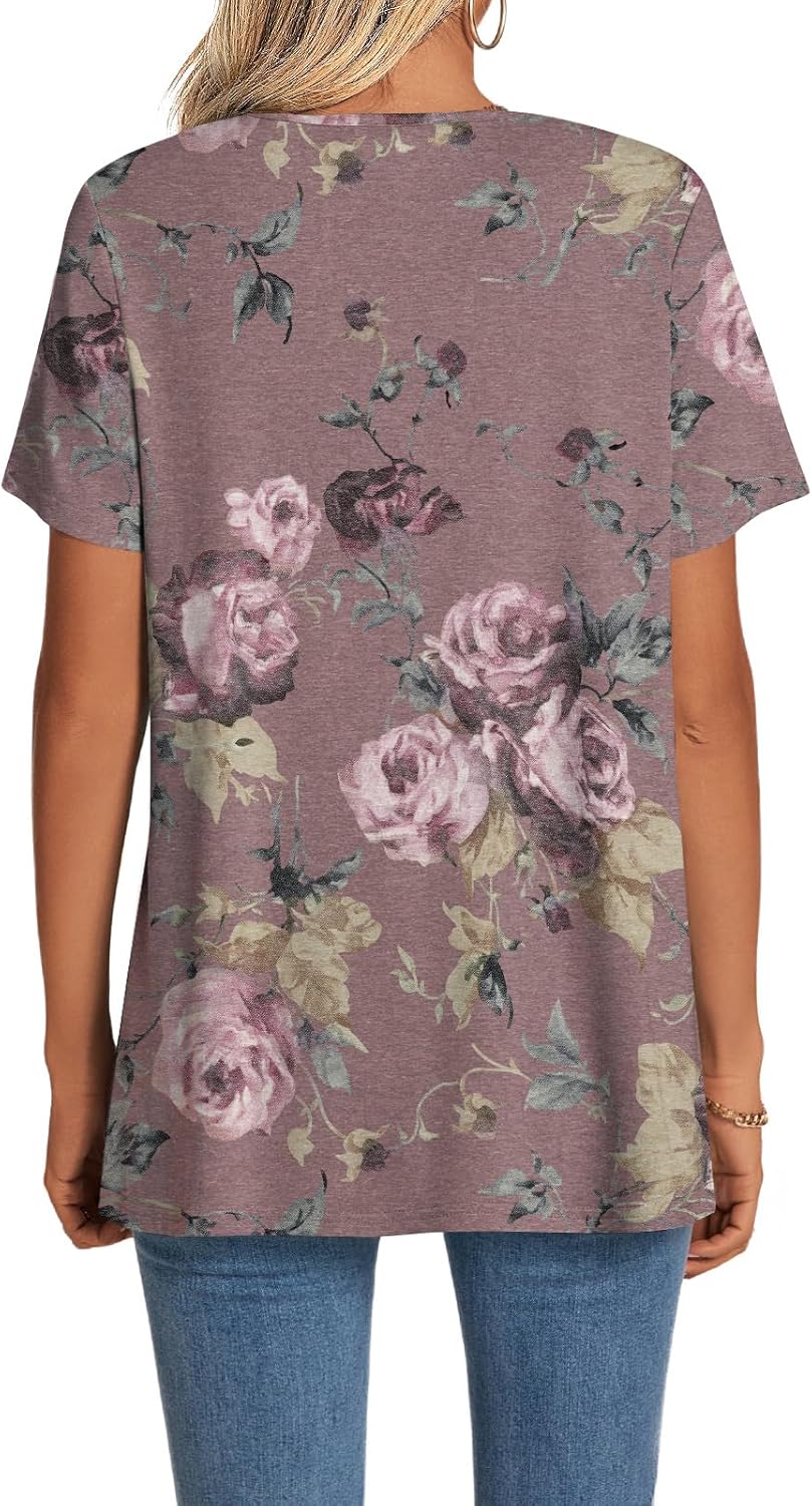 CATHY Womens Short Sleeve T Shirts Casual V neck Tunic Tops Summer Basic Trendy Pullover Loose Fit Work Blouse - Image 4