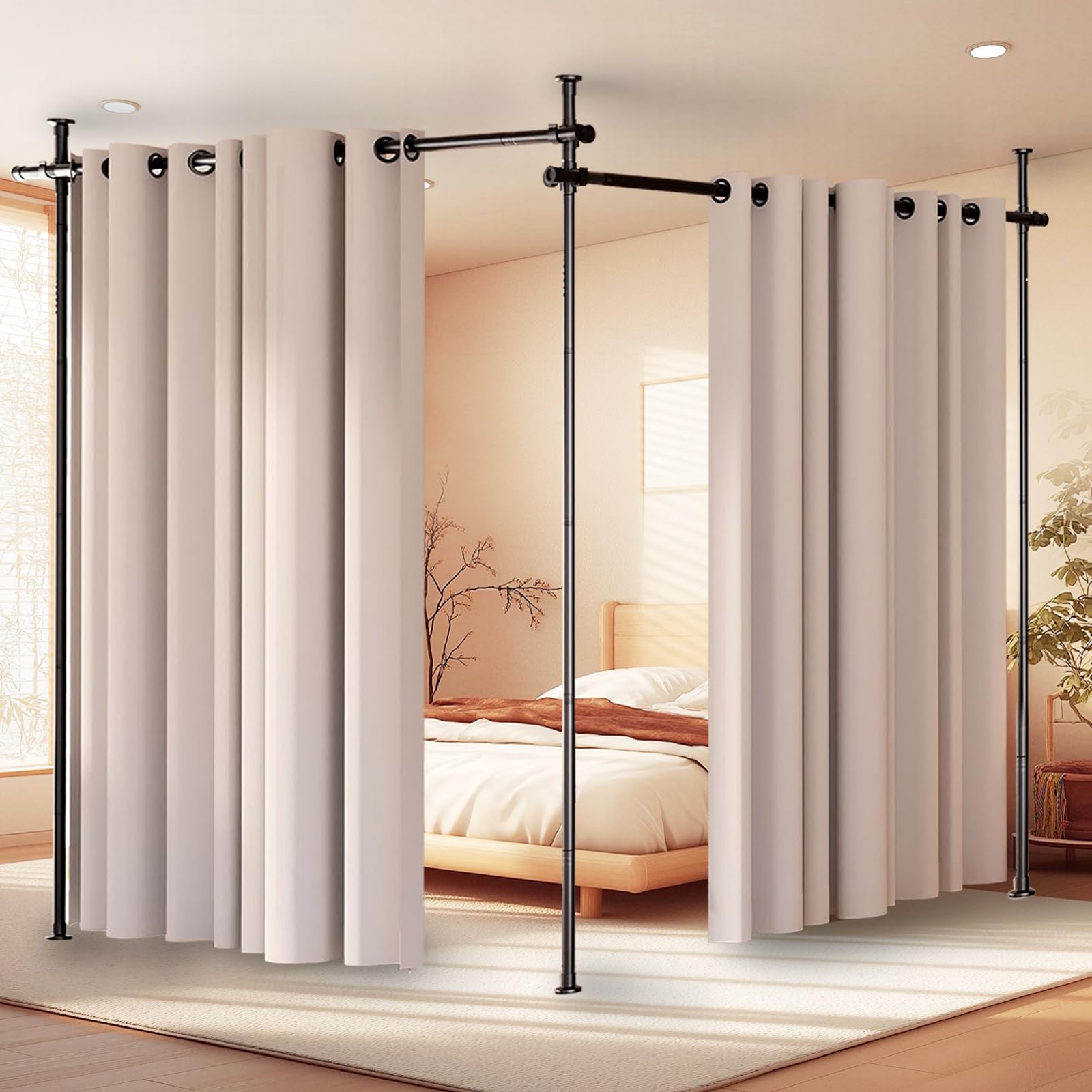 Photo 1 of Room Divider Curtain Rod - No Drilling Partition Room Dividers for Room Separation,4-10ft (H) 28-120inch(W) Adjustable Floor to Ceiling Portable Room Divider Wall Partitions Space Separator