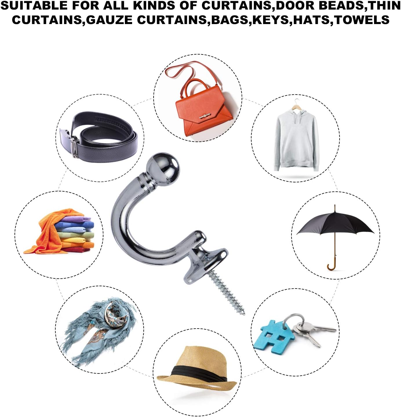 Round Head Curtain Hooks,Wall Mounted Tieback Tassel Holder,Window Drapery Tiebacks Hooks Clothes Coat Hat Towel Hanger Holder, Set of 2，Gold : Everything Else