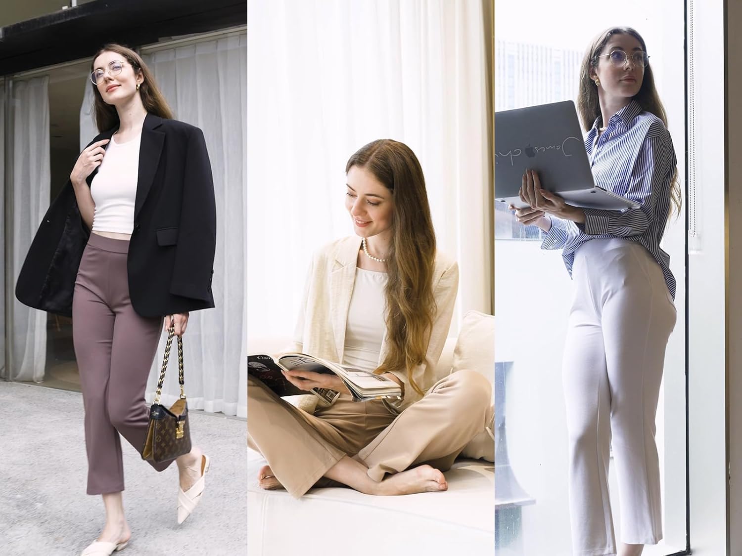 AFITNE Women's Yoga Dress Pants with Pockets High Waisted Pull On Straight Leg Cropped Pants Stretchy Work Ankle Pants - Image 5