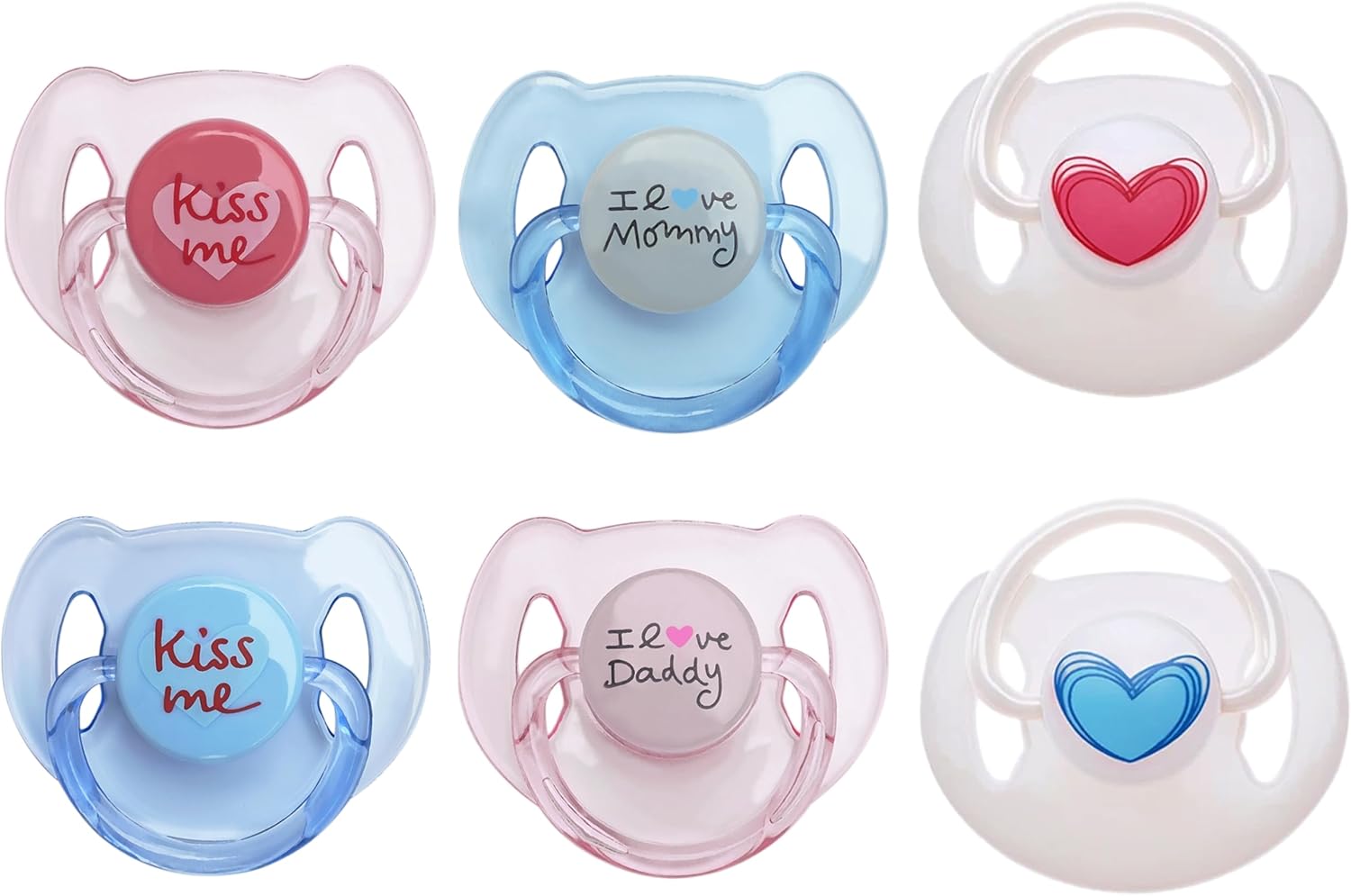 Magnetic Pacifier Pink Blue Set 6 Pieces for Reborn Baby Dolls Feeding Toy Accessories Suitable for Kids Gifts (Pink&Blue Style)