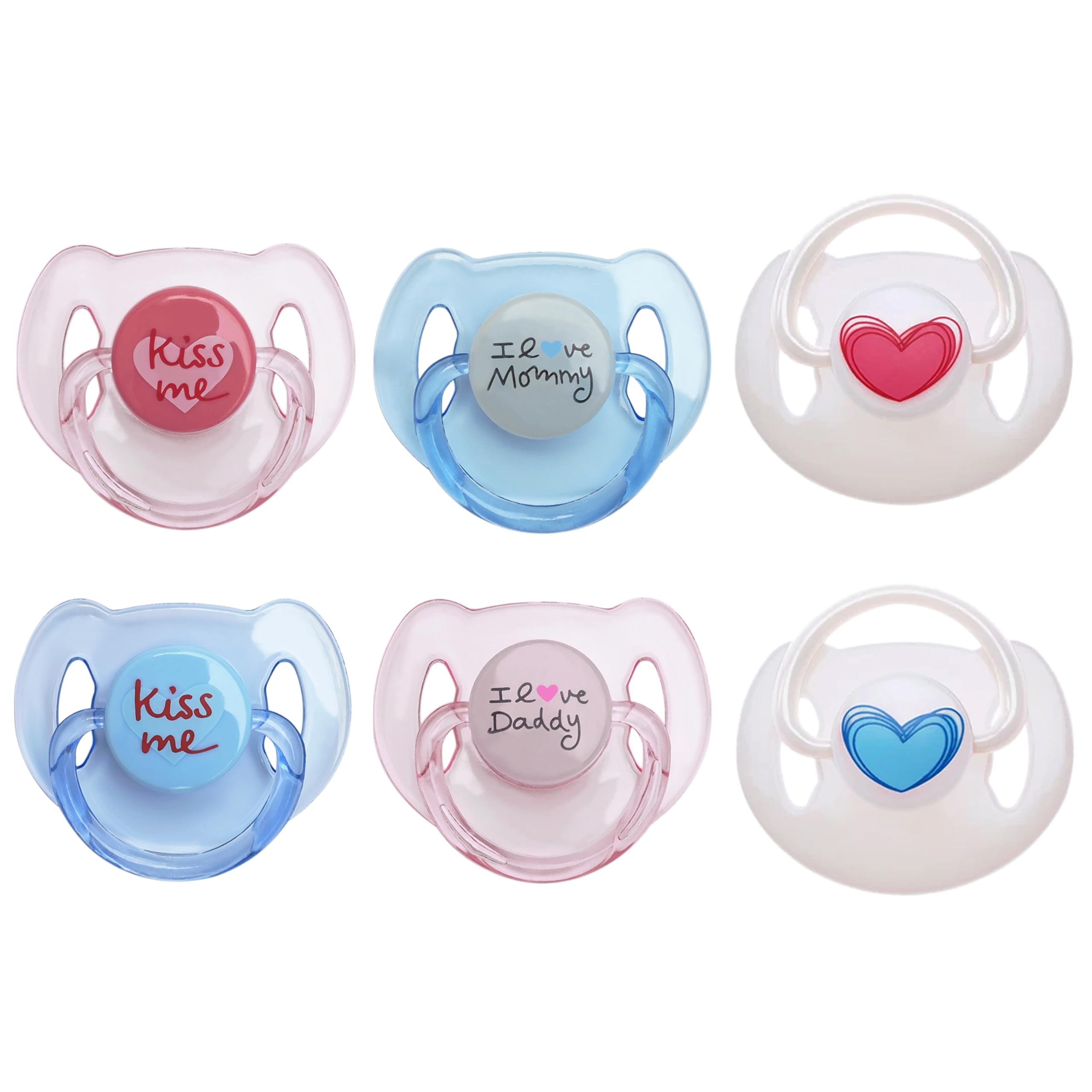 HELERKOL Magnetic Pacifier Pink Blue Set 6 Pieces for Reborn Baby Dolls Feeding Toy Accessories Suitable for Kids Gifts (Pink&Blue Style)