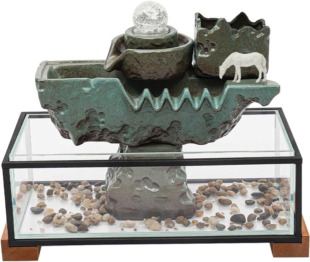 Desktop Water Fountains, Waterfall Fish Tank Indoor Water Fountain Tabletop with Pump & Atomizer, Rockery and Aquariums Water Fall Indoor for Corridor Hall Study Dining Room Bookstore