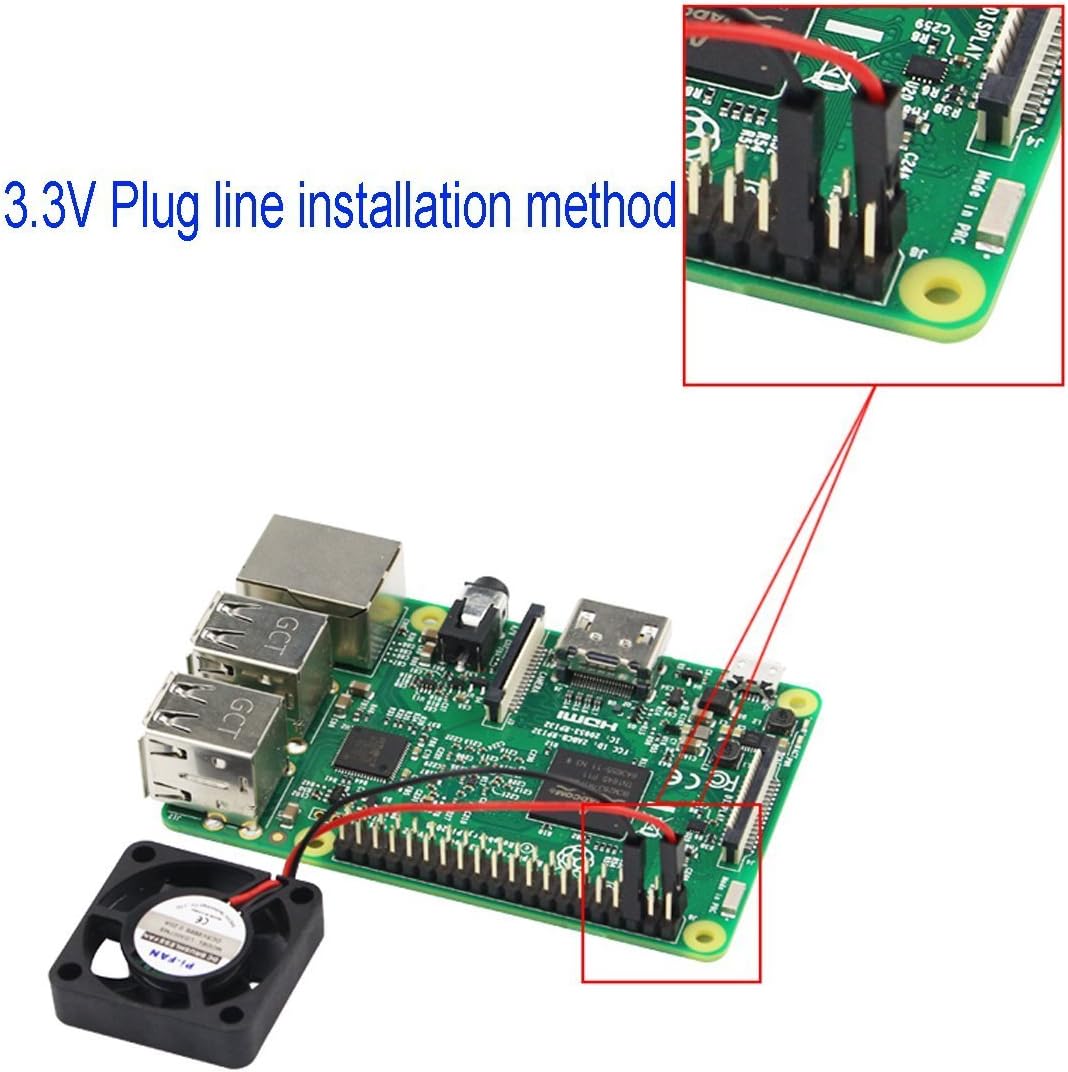 Illustration of 3.3V fan connection to Raspberry Pi