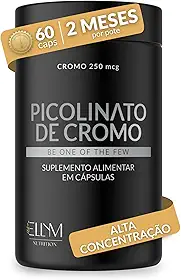 Picolinato De Cromo 250mcg Puro 60 Cápsulas Ellym Nutrition Alta Concentração 2 Meses Auxilia No Metabolismo De Proteínas, Carboidratos E Gorduras