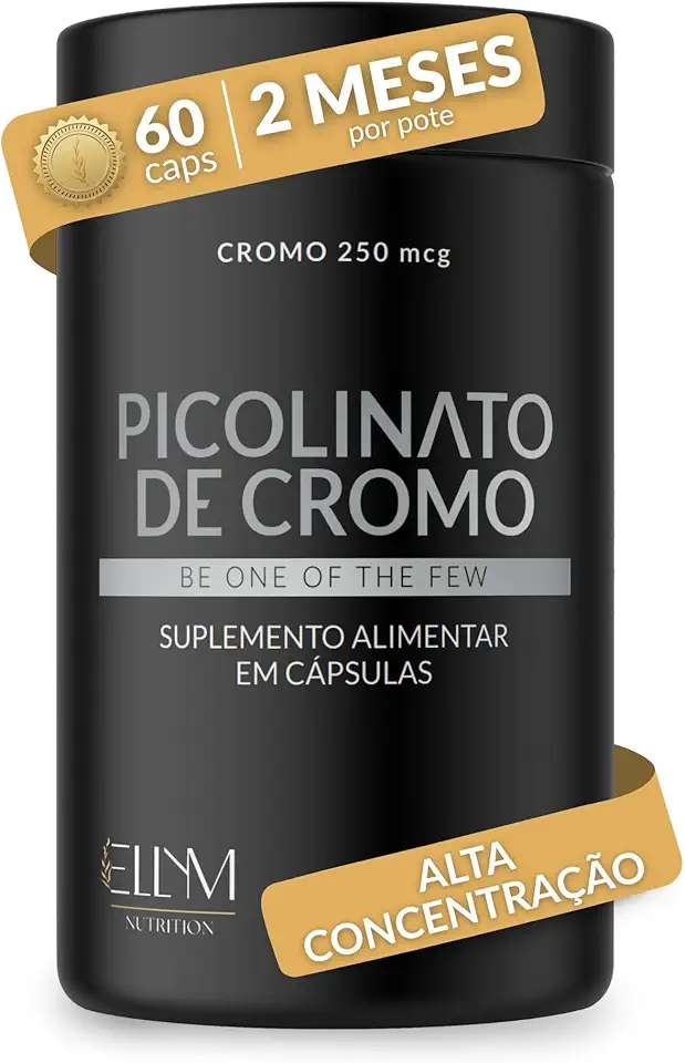 Picolinato De Cromo 250mcg Puro 60 Cápsulas Ellym Nutrition Alta Concentração 2 Meses Auxilia No Metabolismo De Proteínas, Carboidratos E Gorduras