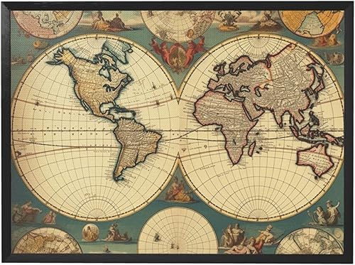 Miniatura 8 de Lienzo enmarcado negro para pared, impresiones en lienzo modernas, obras de arte de mapa del mundo, póster retro de 16 x 12 pulgadas, decoración de