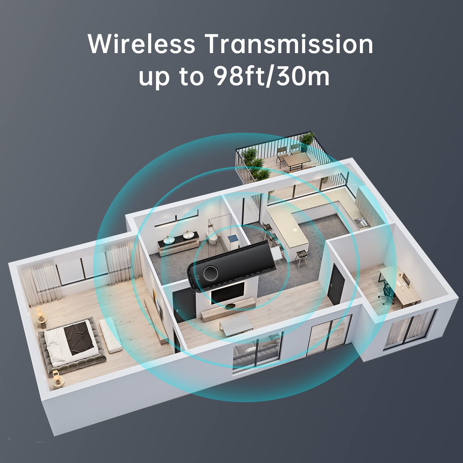 Bezprzewodowy nadajnik i odbiornik HDMI, bezprzewodowy zestaw HDMI, konwerter adaptera WiFi HDMI, 98FT/1080P, strumieniowe przesyłanie audio wideo z laptopa, komputera, dekodera kablowego