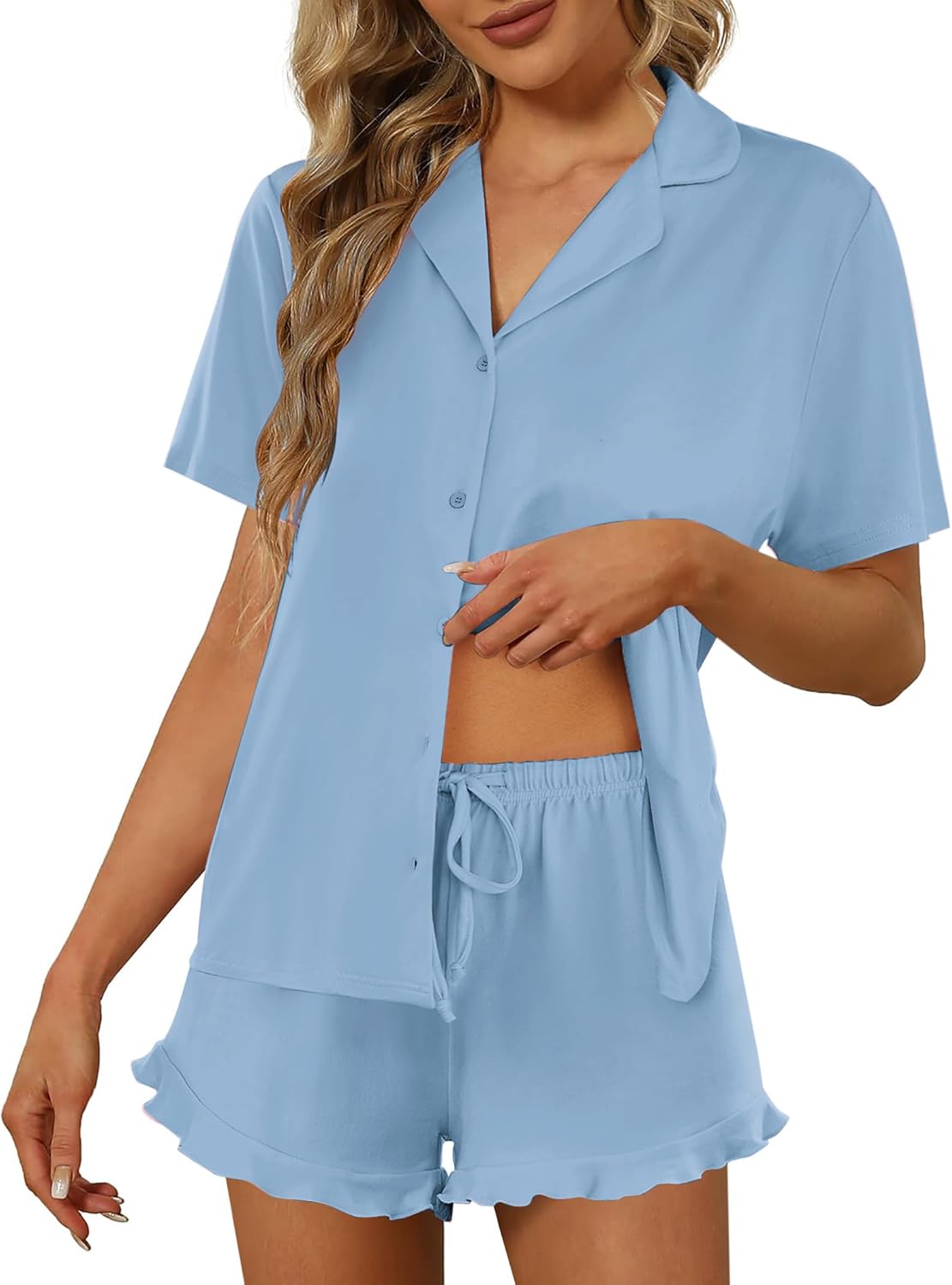 Ekouaer Pajamas Set for Women Short Sleeve Sleepwear Button Down Pjs Lounge Sets Soft Nightwear
