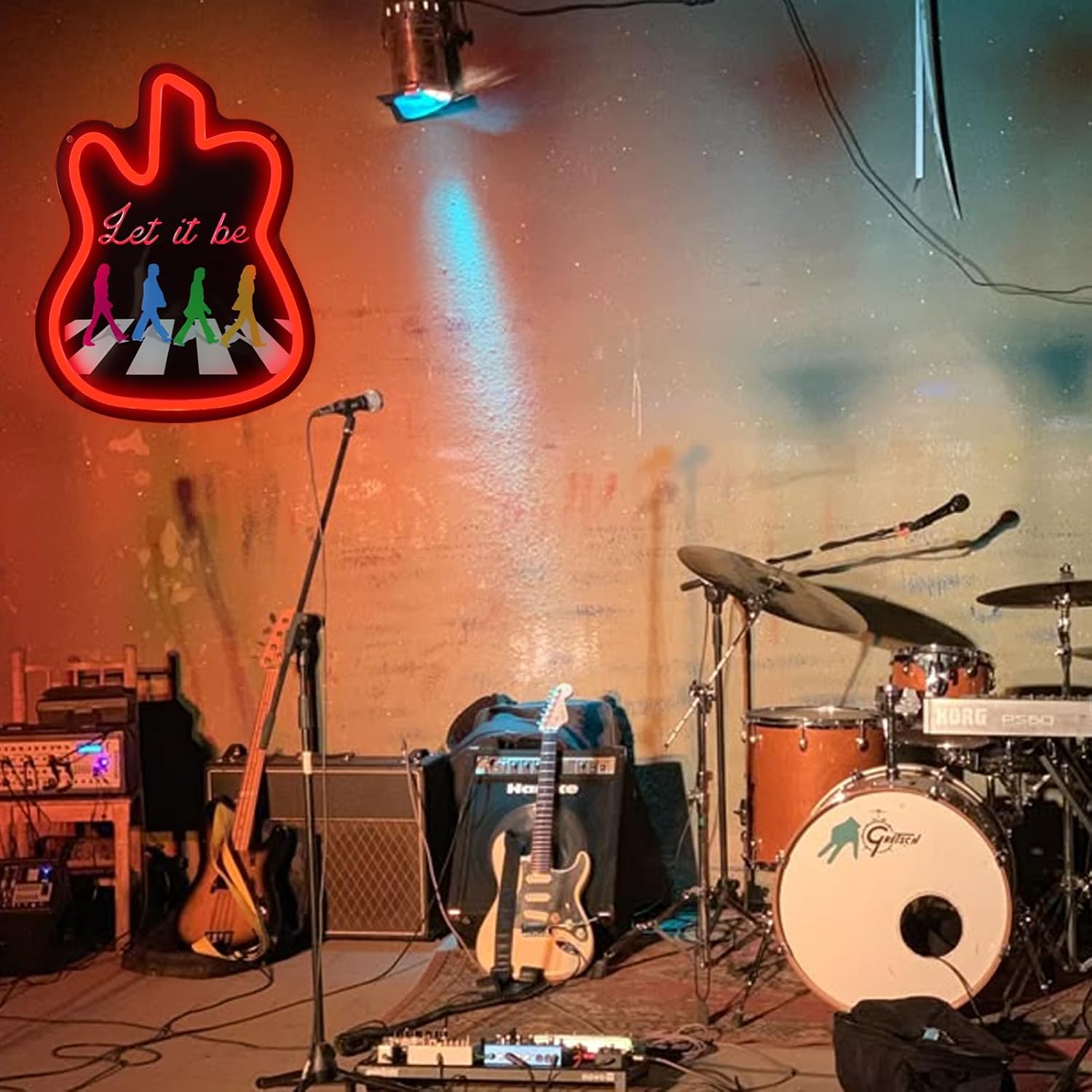 Guitar LED Neon Sign - USB Operated 3D Engraved Classic Band Patterns Neon Light Decor for Bedroom Wall, Man Cave, Studio | Colorful Rock Music Art for Beatles Fans & Guitar Music Lovers - Image 4