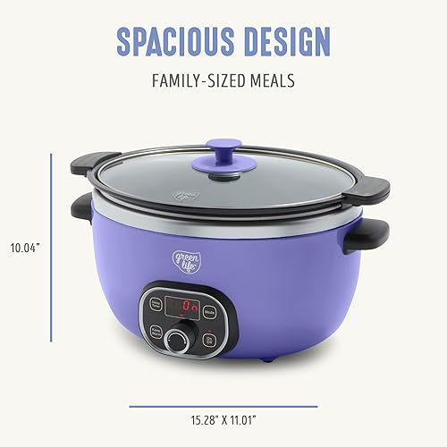 Vista 78 de GreenLife Olla de cocción lenta, cerámica no tóxica sin PFAS, antiadherente, extraíble, tazón interior, programable, apto para familias, mantiene