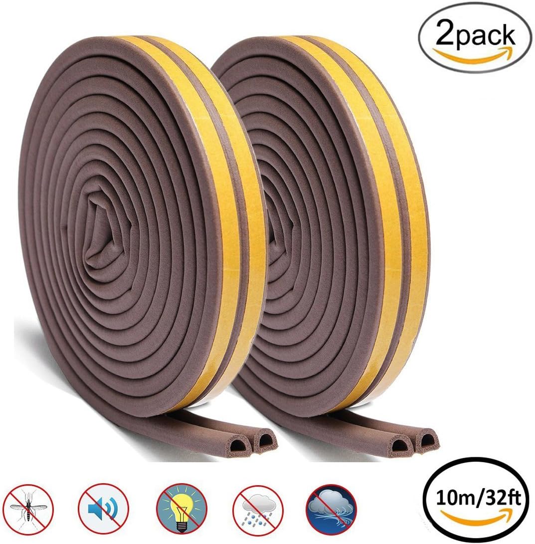 Self-Adhesive Weather Stripping Door and Window EPDM Foam Rubber Sealing Strip Peel & Stick Draught Excluder Soundproofing Collision Avoidance Rubber Weather Stripping for Cracks and Gaps Pack of 2