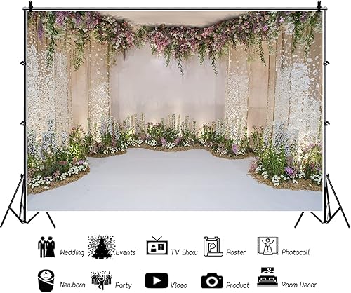 Miniatura 2 de Telón de fondo de fotografía de boda de 8 x 6 pies, telón de fondo de flores para despedida de soltera, propuesta de flores, telón de fondo para