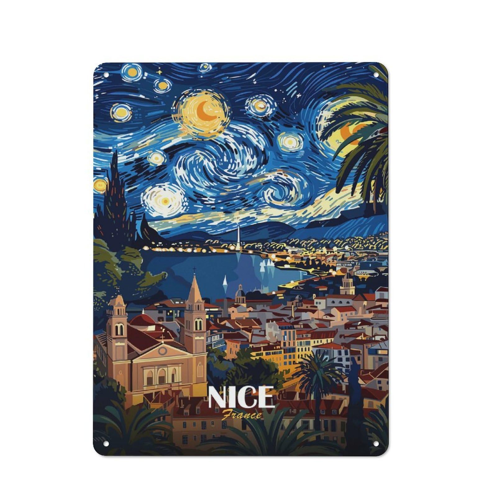 Junmoney Style-23 Vintage Tin Sign 40X30cm With Nice, France, Starry Night Inspired Art For Bar Or Restaurant, Suited To Bar Decor Enthusiasts