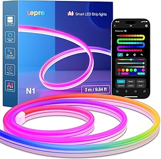 Lepro N1 AI Smart Neon Strisica LED 3 m, Compatible Alexa/Google Home, Waterproof Flexible Outdoor Neon LEDs, Custom AI Li…