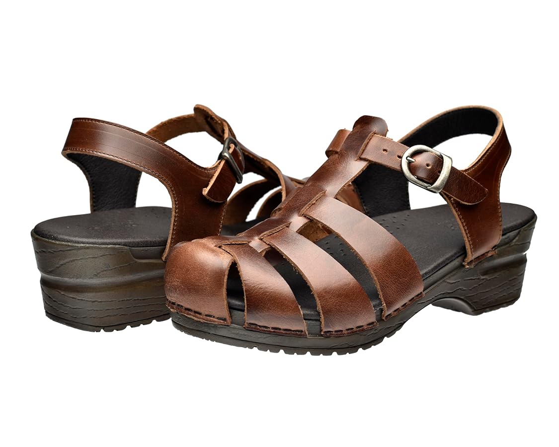Sanita Semma | Sandali Originali Fatti a Mano in Pelle Flessibile |  Cinturino alla Caviglia | Plantare anatomico con Morbida Schiuma | Marrone  | 40 EU : Amazon.it: Moda