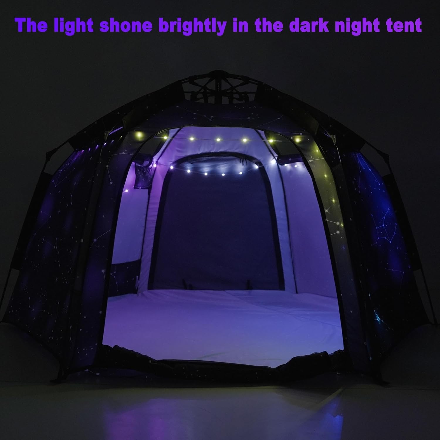 Portable Hexagon Kids Play Tent with LED Strip Lights Indoor Children Play House Easy Set-up Space Dream Tent for Night.4-5 Person Large Tents & Birthday Gifts - Image 9