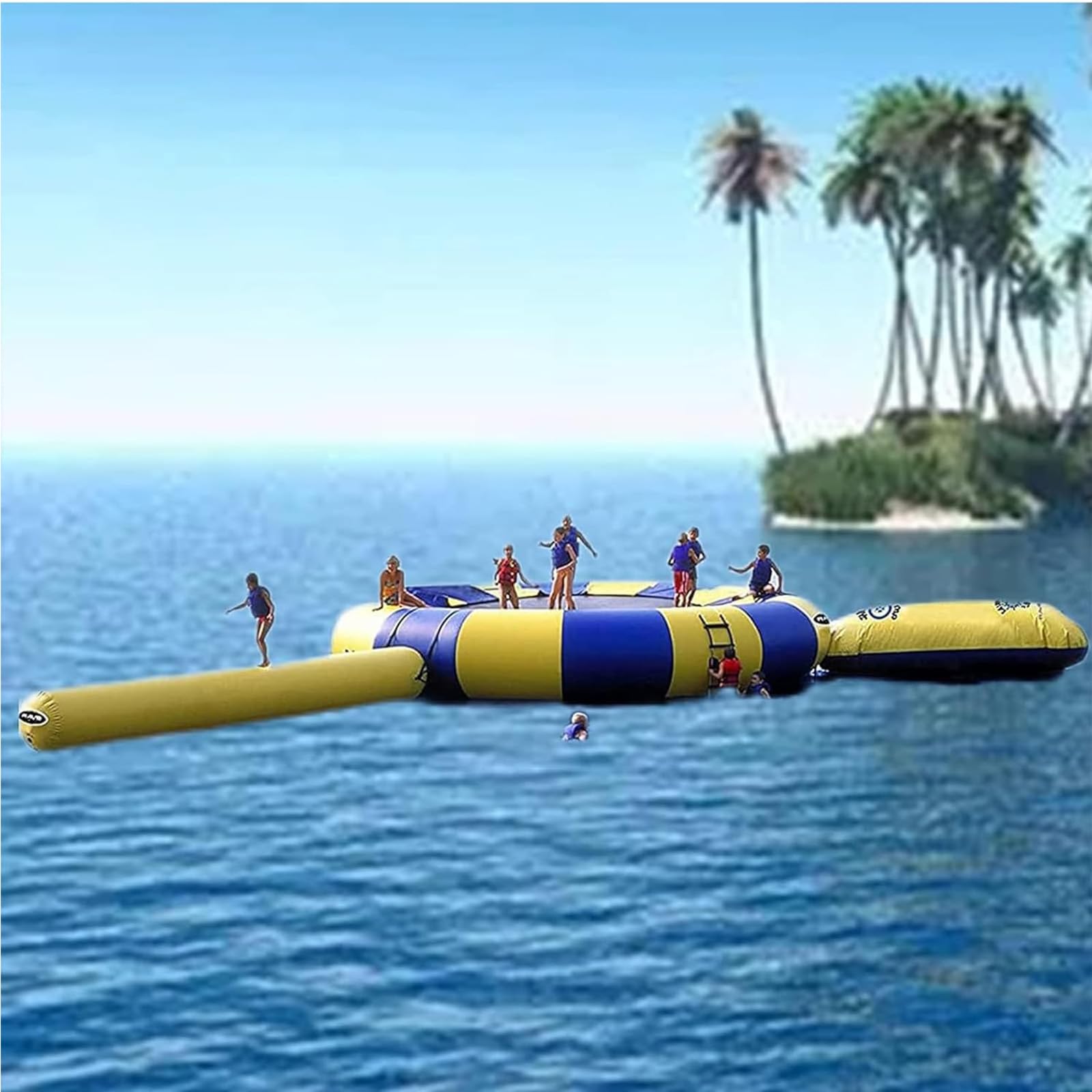 Xscxliny Inflatable Water Lake Trampoline, Trampoline Water Park， Bounce Floating Swimming Platformwith Slide Tube and Diving Pillow Bag for Adults