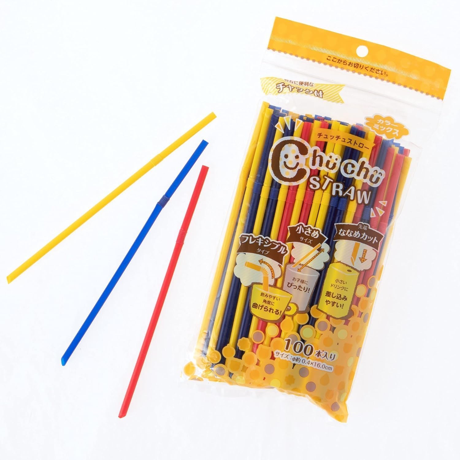 (Amazon.co.jp Exclusive) Strix Design Chuchew Straws with Zipper, Mini 600 Pieces (Set of 100 x 6), 6.3 inches (16 cm), Diameter 0.2 inches (4 mm), Large Capacity, Bendable, Mini Straws, Kids, Lick