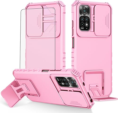 Miniatura 10 de Asuwish Funda de teléfono para Xiaomi Redmi Note 11S11 4G con protector de pantalla de vidrio templado y cubierta de cámara deslizante Soporte