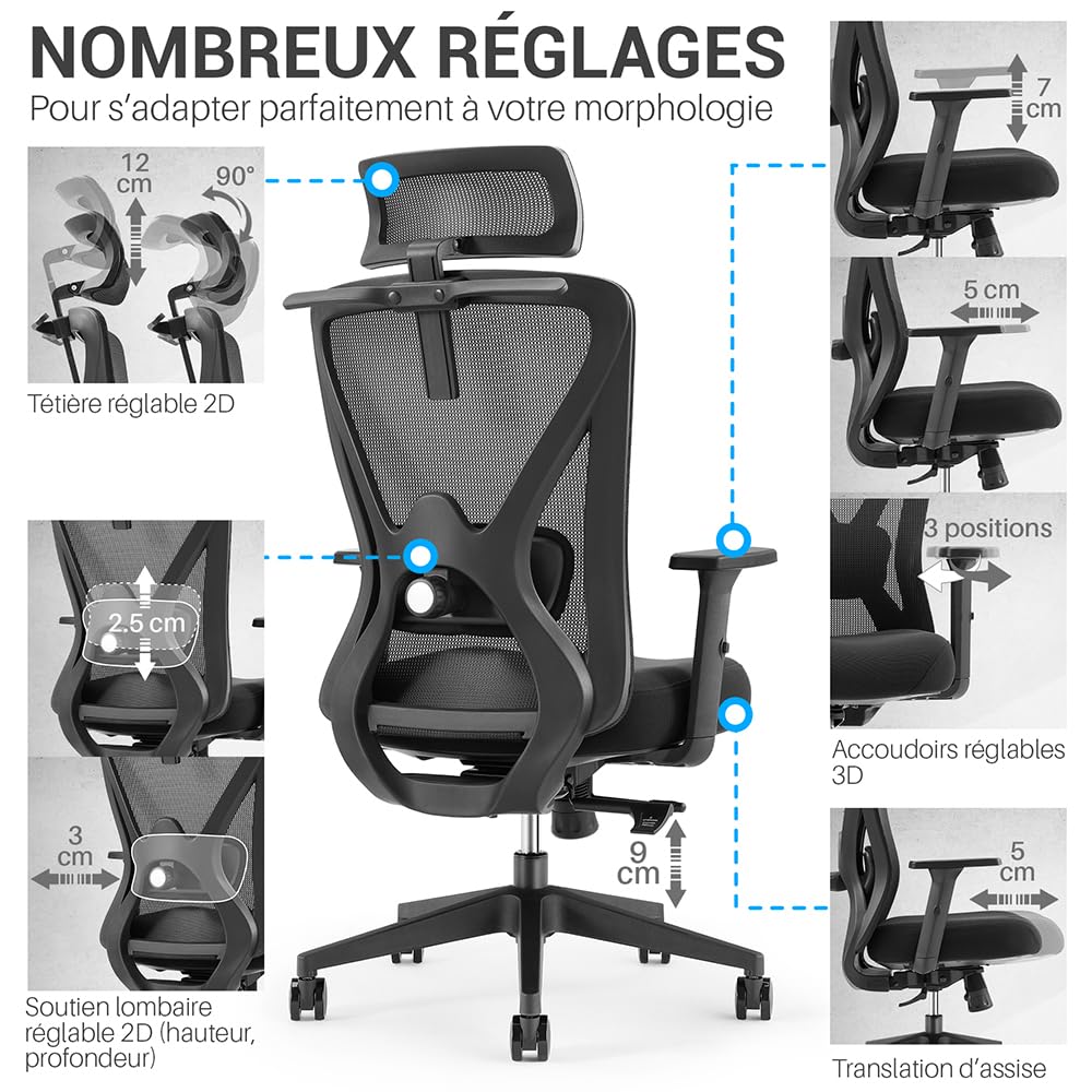 Waytex LESATH Bürostuhl Mit 10-fach Verstellung – Ergonomisch, Komfortabel, Für Bis Zu 7 Stunden Täglich