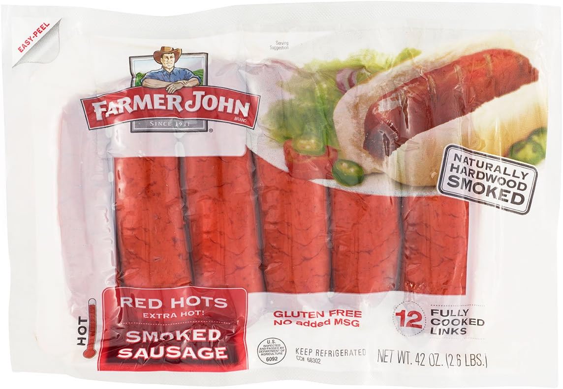 Farmer John Red Hots Extra Hot Sausage Links 42 Oz. Packages (2 Packs - 24 Links)