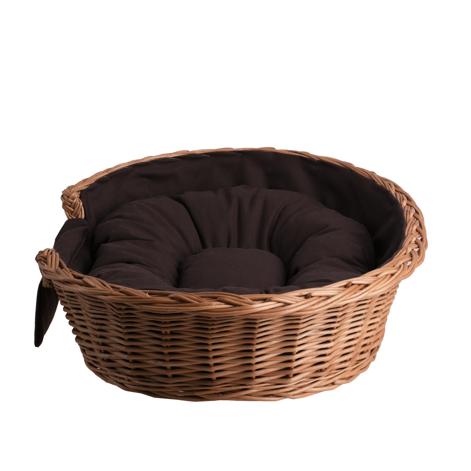 e-wicker24 Kosz dla psa/kota z wikliny z miękką poduszką, legowisko wiklinowe dla zwierząt