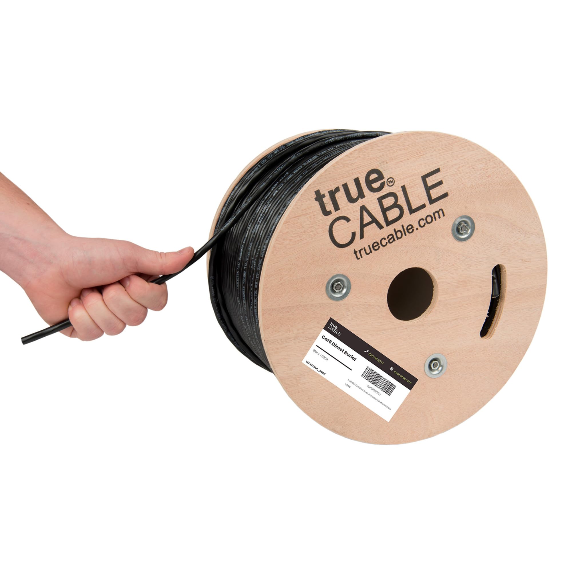 TRUE CABLE Cat6 Direct Burial Outdoor Bulk Ethernet Cable Unshielded 500ft Black 23AWG Solid Bare Copper Outdoor OSP