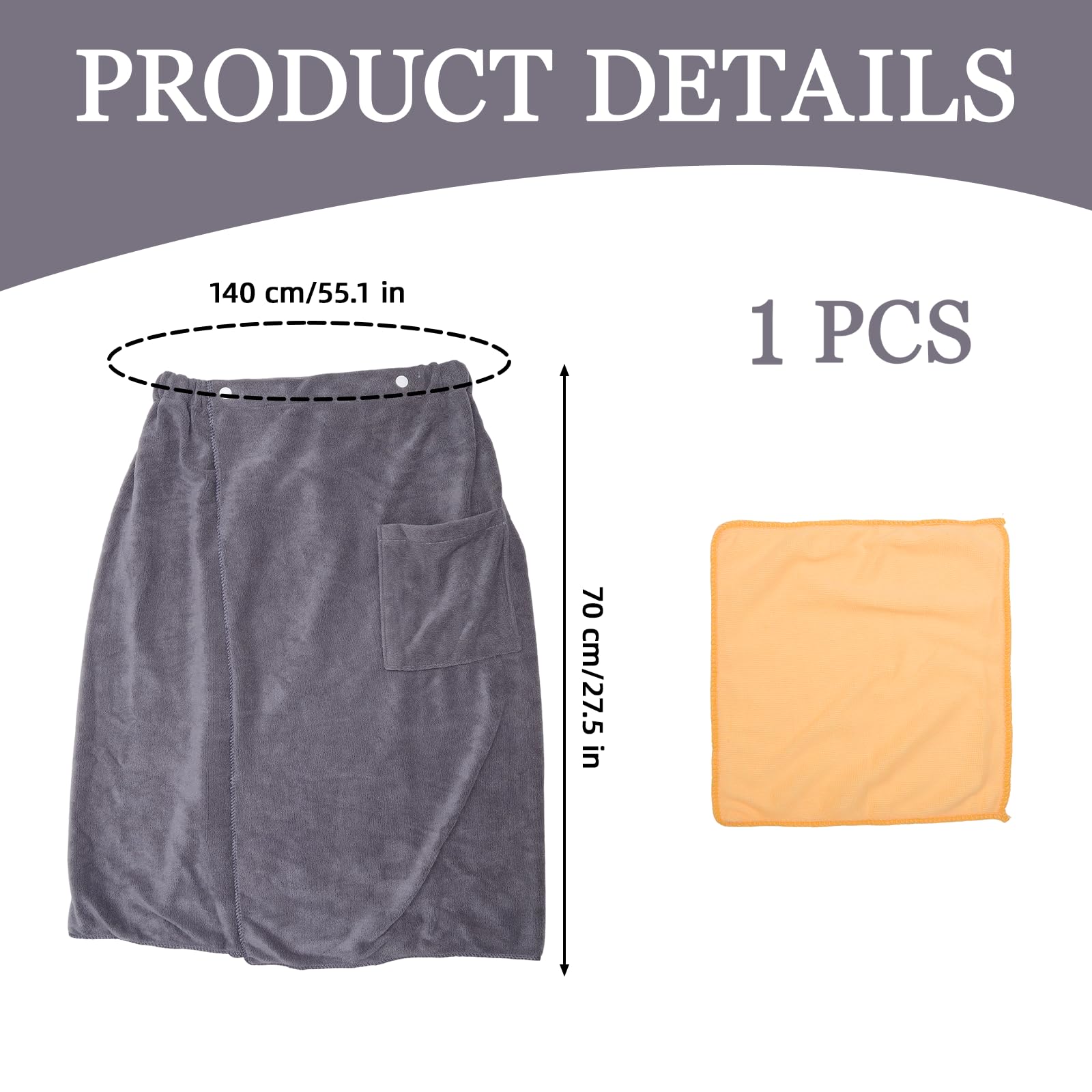 VOSSOT Ręcznik do sauny – 70 x 140 cm, szary kilt, męski, miękka mikrofibra do sauny, regulowany pasek z kieszenią, szybkoschnący ręcznik do sauny, do fitnessu, prysznica, spa, na plażę