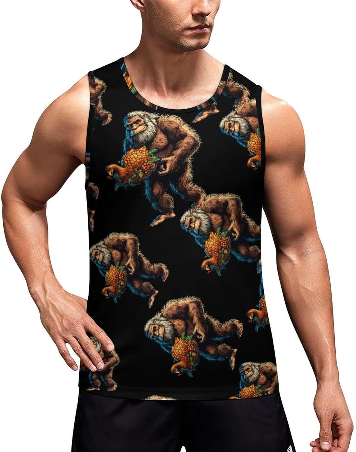 Bigfoot Turkey Food Men's Tank Top Sleeveless Muscle Shirts Vest Beach T Shirts for Workout Gym