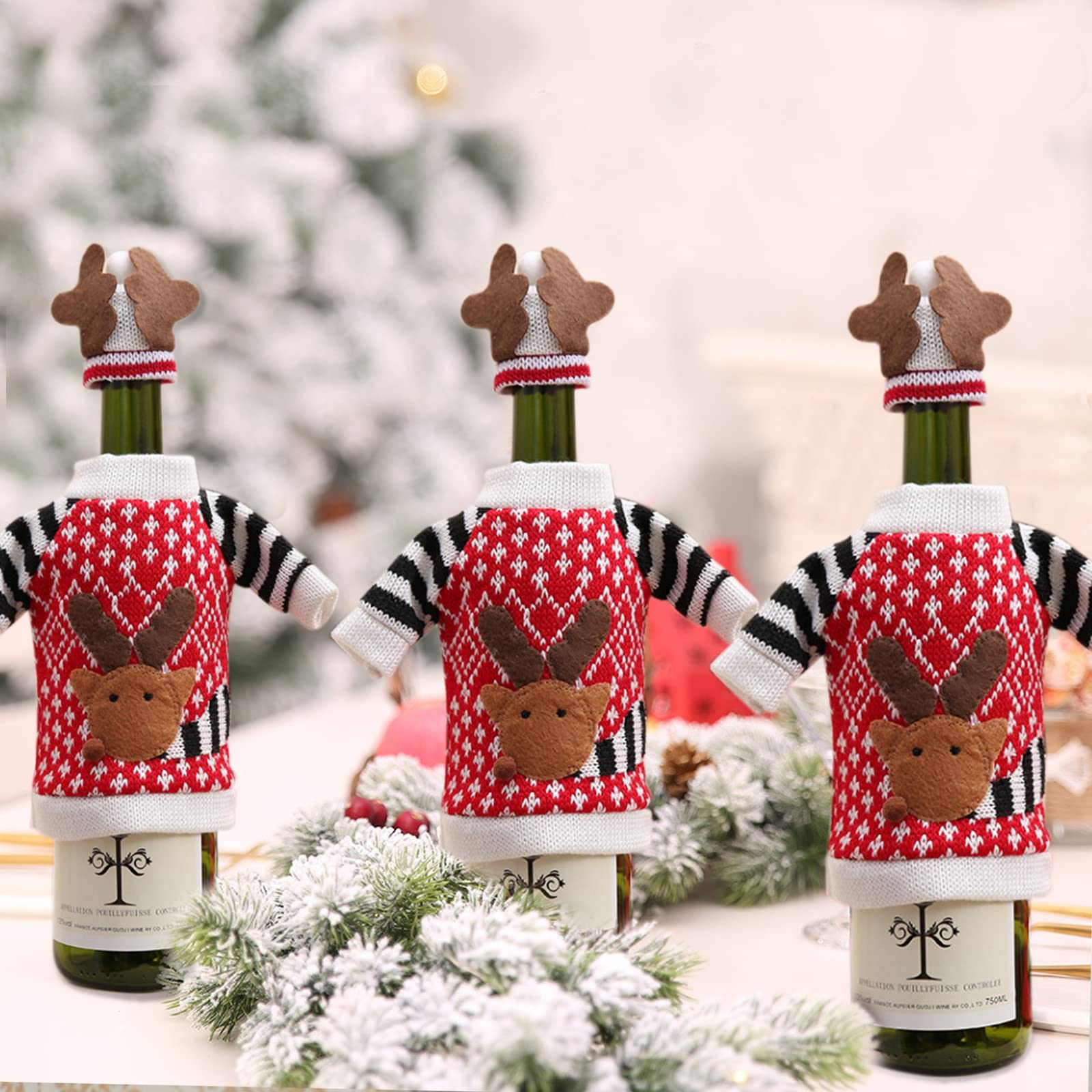 3 Weihnachts Weinflaschen Überzüge - Stretchige Pullover Für Flaschen