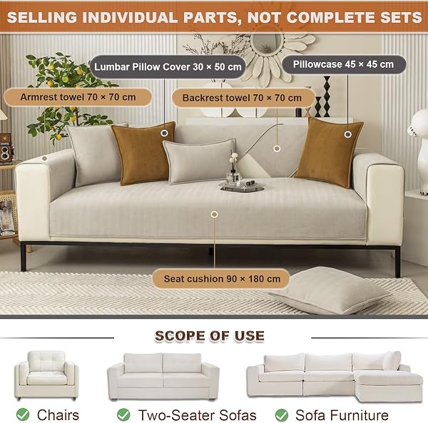 Herringbone Chenille Fabric Furniture Protector, Universal Non-Slip L Shape Couch Cover, Funny Dog Sofa Cover, Milk Tea Color, 90 * 160CM - 5