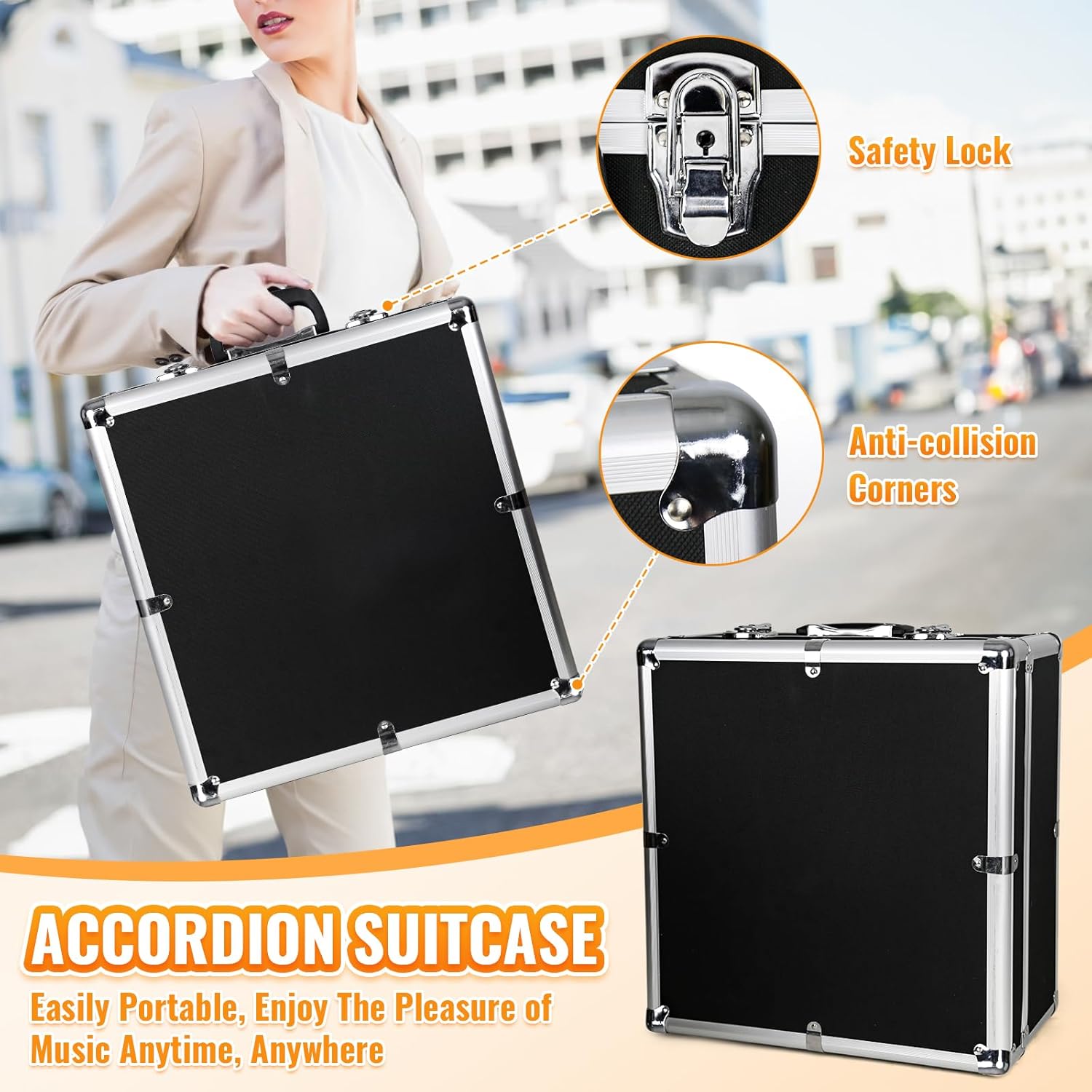 34 Key 12 Bass Accordion, F/B/E Tone Diatonic Accordion for Adults Beginners, Professional Accordion for Stage Performance, Home Practice, Music Teaching with Case, Strap, Gloves, Wipes(Black)