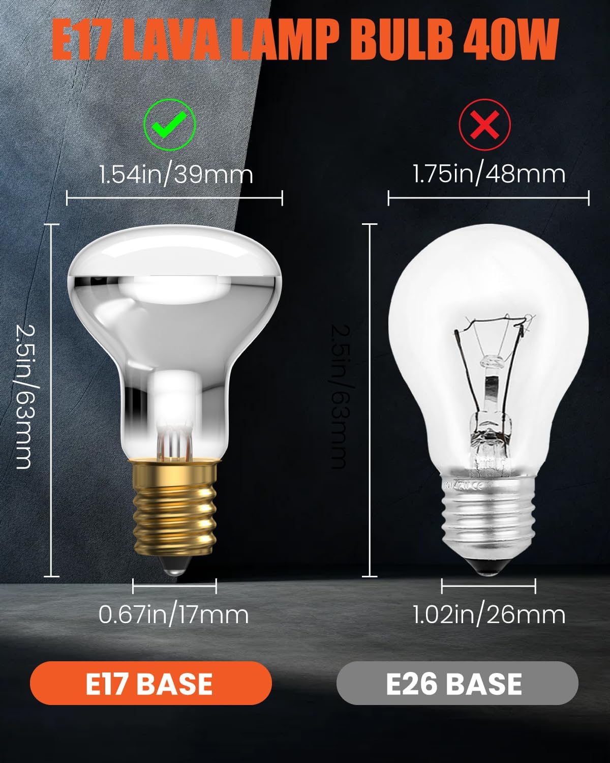 DoRight Lava Lamp Bulb E17, 40W Molten Wax Lamp Bulbs, Replacement for Lava Lamps, R39 Glitter Lamps, Dimmable Warm White 2500K for Heat Lamp Reflector Light Bulbs, 2-Pack